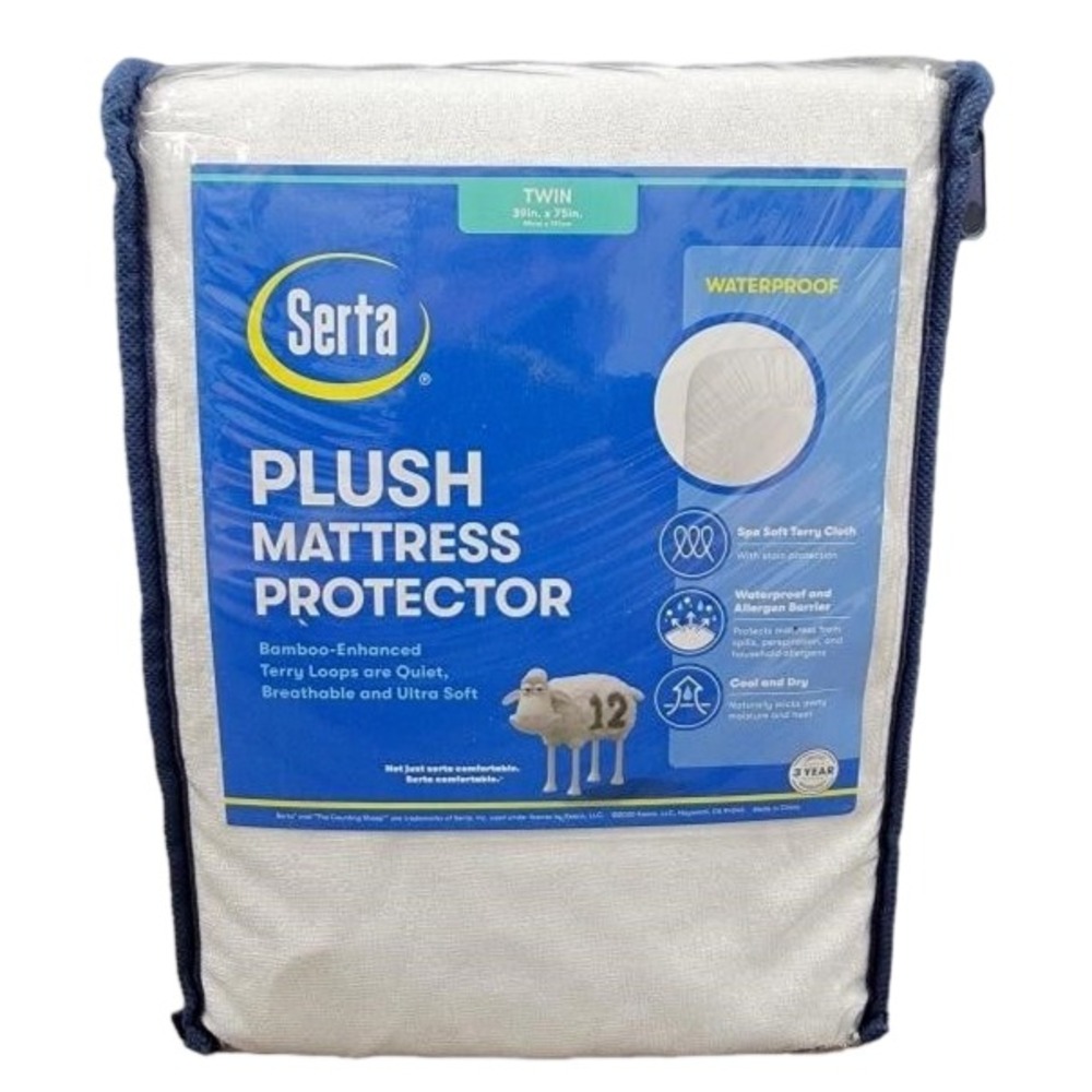 Serta Plush Twin Mattress Protector 10-in D Polyester Twin Mattress Cover‎